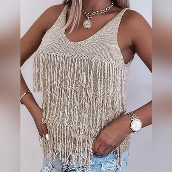 Sunlit Sands Fringe Knit Tank - Picture 2 of 5